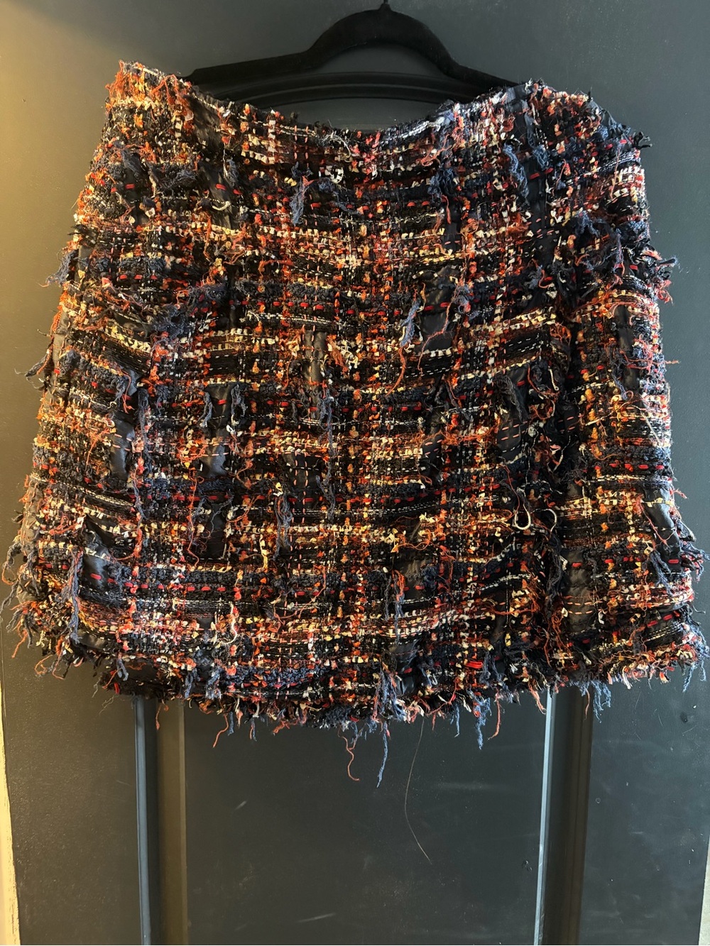 CHANEL Navy Multi Frayed Tweed Mini Skirt